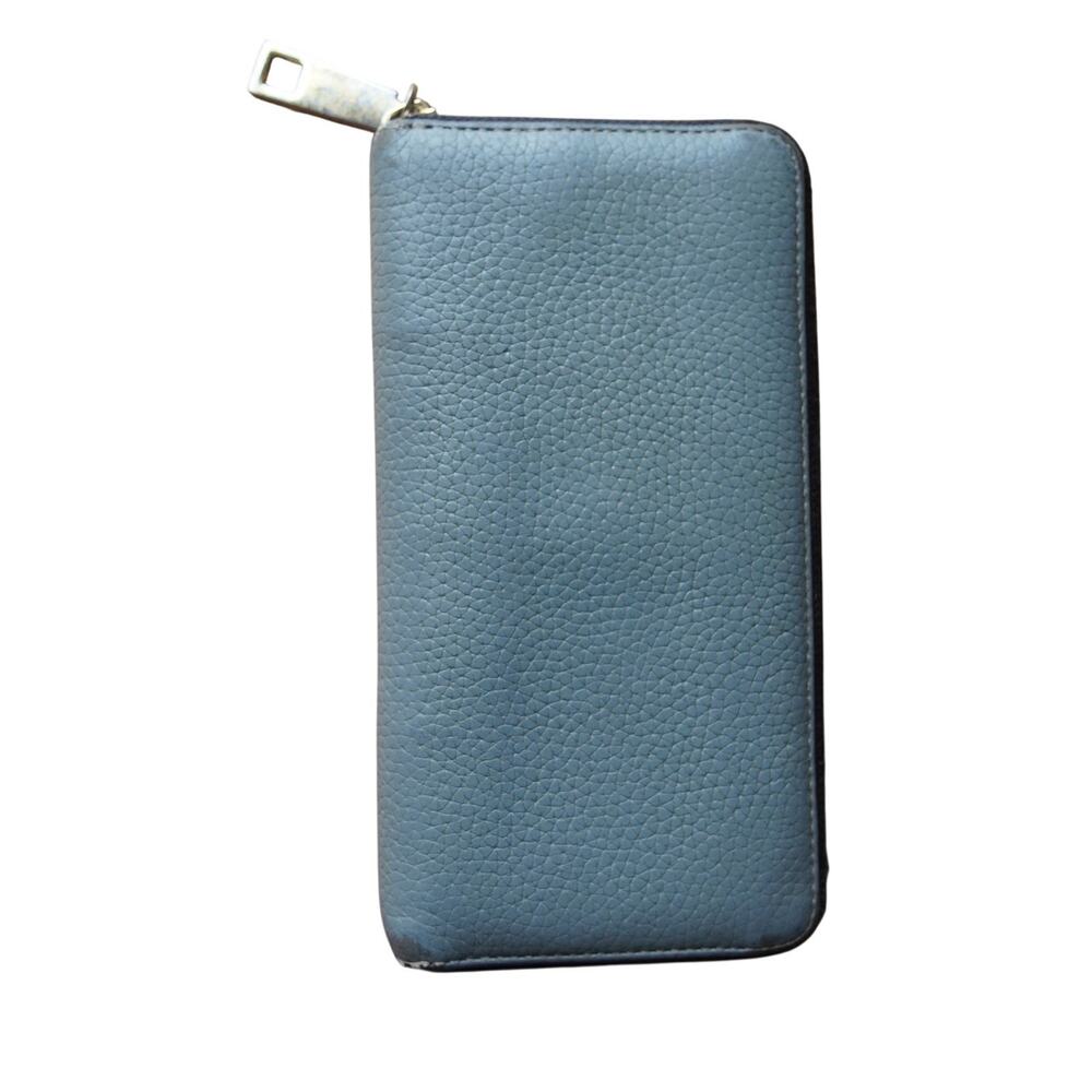Marc Jacobs Wallet Blue Zip Around Pebbled Leather Quiet Luxury Gold Hardware - Picture 3 of 14